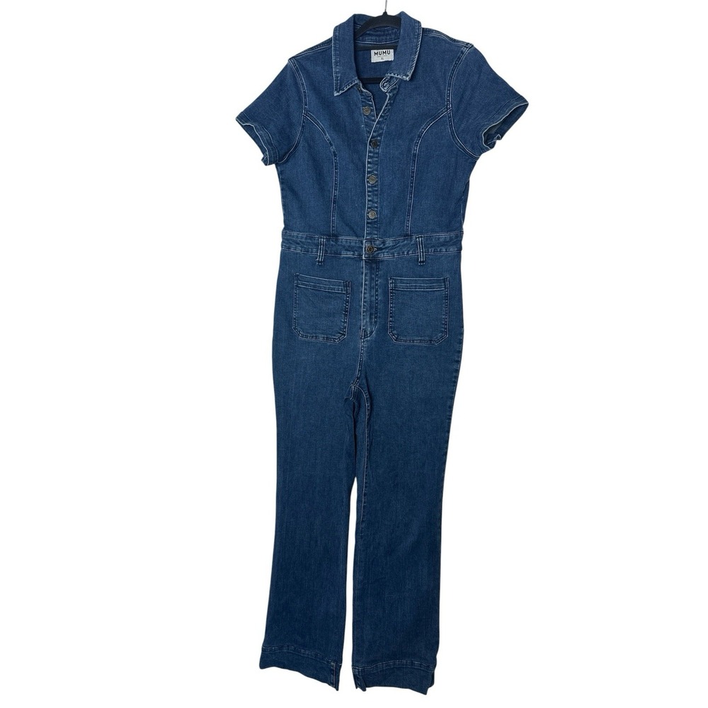 Show Me Your MuMu Jumpsuit Womens XL Blue Utility Coveralls Straight Leg Stretch